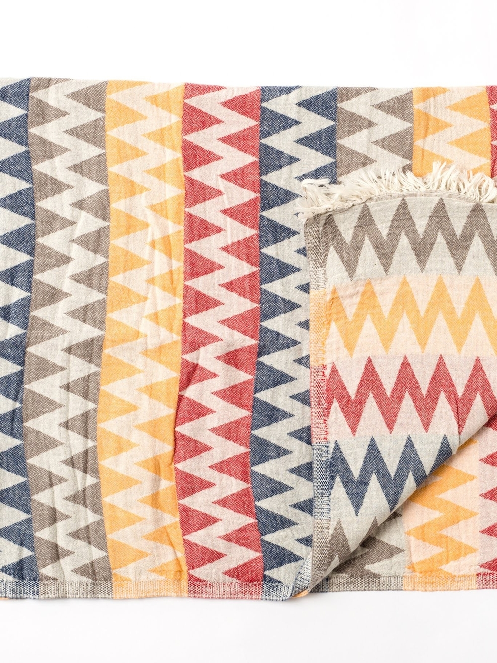 Multicolor Zigzag ReversibleTurkish Cotton Throw Blanket - Cozy Home Bedding